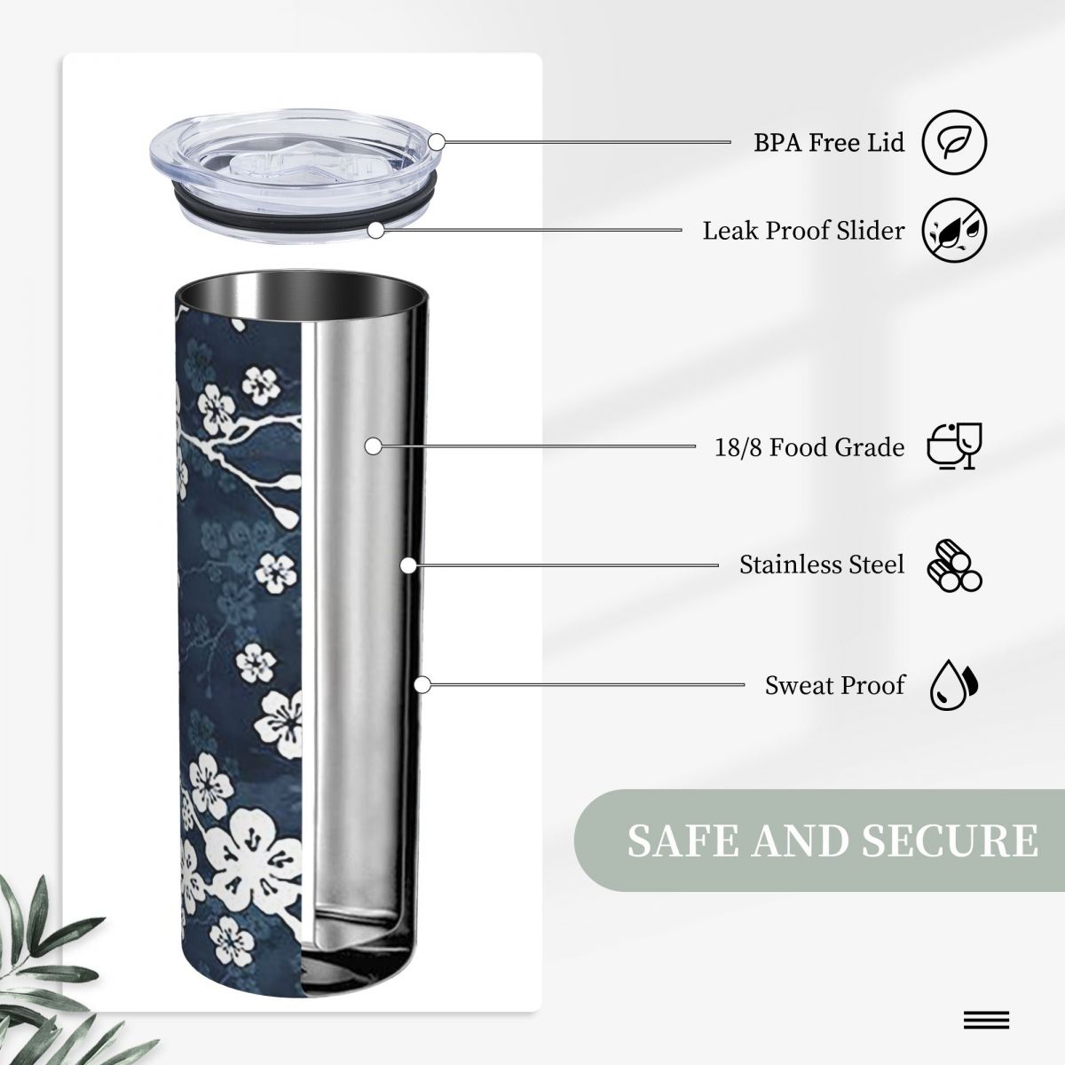 네이비와 흰색의 벚꽃 무늬가 새겨진 스테인리스 스틸 텀 - Tumbler 20Oz White 리뷰 및 가격
